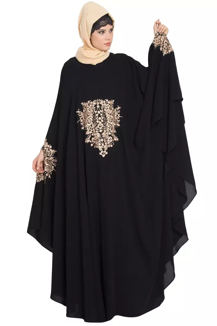 Black Nida Embroidered Irani Kaftan Abaya