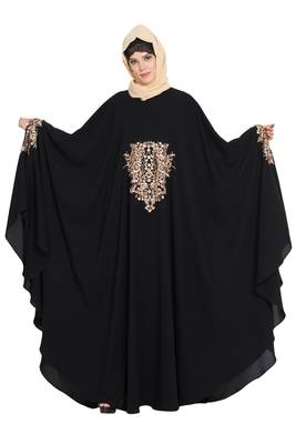 Black Nida Embroidered Irani Kaftan Abaya 2