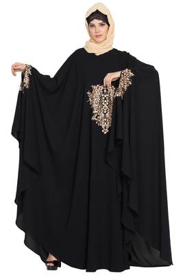 Black Nida Embroidered Irani Kaftan Abaya 3