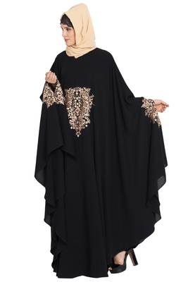 Black Nida Embroidered Irani Kaftan Abaya 4