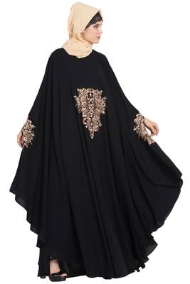 Black Nida Embroidered Irani Kaftan Abaya 6