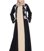 Black Nida Two Piece Abaya Set With Embroidered Cardigan