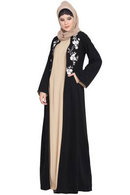 Black Nida Two Piece Abaya Set With Embroidered Cardigan 2