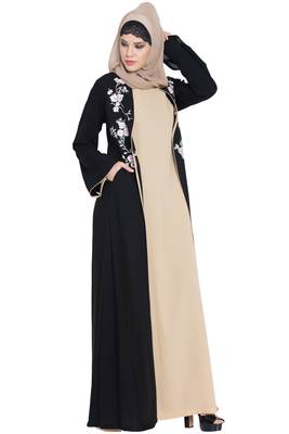 Black Nida Two Piece Abaya Set With Embroidered Cardigan 3