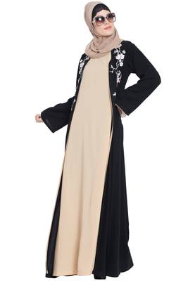 Black Nida Two Piece Abaya Set With Embroidered Cardigan 5