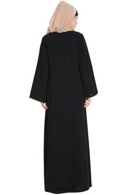 Black Nida Two Piece Abaya Set With Embroidered Cardigan 6