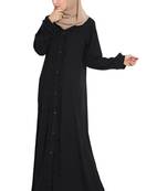 Black kashibo Rukna Front Open Abaya With Ruffles On Panels And Sleeves