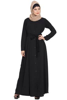 Black kashibo Baha Front Open Abaya Dress With Box Pleates 1