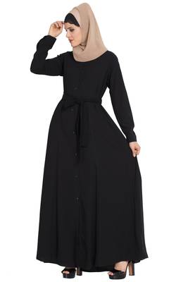 Black kashibo Baha Front Open Abaya Dress With Box Pleates 2