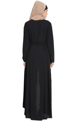 Black kashibo Baha Front Open Abaya Dress With Box Pleates 6