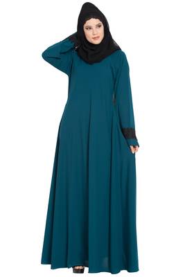 Teal kashibo Umbrella Cut Abaya With Lace Work On Sleeves 2