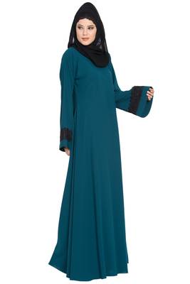 Teal kashibo Umbrella Cut Abaya With Lace Work On Sleeves 4