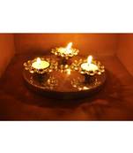 Three Flower Design Crystal Pooja Tray & Tealight candle Holder 2 X 8 Inches