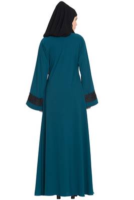 Teal kashibo Umbrella Cut Abaya With Lace Work On Sleeves 5