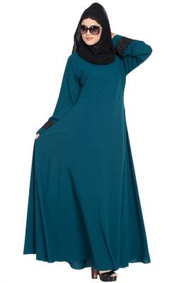 Teal kashibo Umbrella Cut Abaya With Lace Work On Sleeves 6