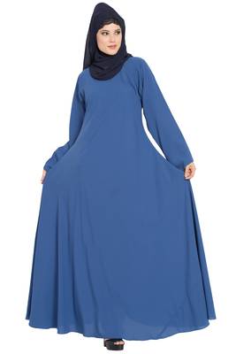 Blue Nida Umbrella Cut Abaya With Designer Sleeves 1