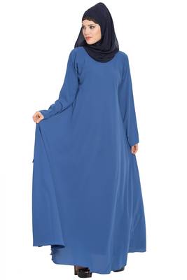 Blue Nida Umbrella Cut Abaya With Designer Sleeves 2
