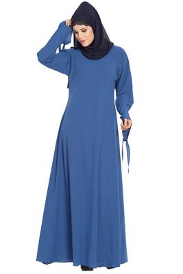 Blue Nida Umbrella Cut Abaya With Designer Sleeves 3