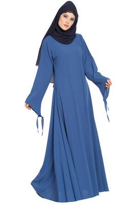 Blue Nida Umbrella Cut Abaya With Designer Sleeves 4