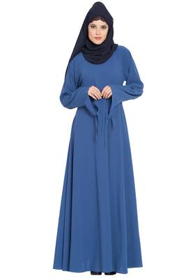 Blue Nida Umbrella Cut Abaya With Designer Sleeves 5