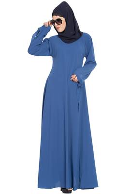 Blue Nida Umbrella Cut Abaya With Designer Sleeves 6