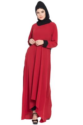 Red Nida Dress Abaya With Detatchable Shawl 1