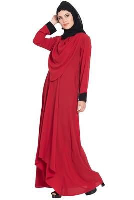 Red Nida Dress Abaya With Detatchable Shawl 2