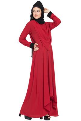 Red Nida Dress Abaya With Detatchable Shawl 3