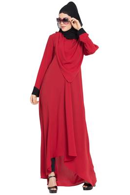 Red Nida Dress Abaya With Detatchable Shawl 4