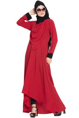 Red Nida Dress Abaya With Detatchable Shawl 5