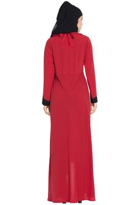 Red Nida Dress Abaya With Detatchable Shawl 6