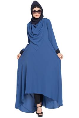 Blue Nida Dress Abaya With Detatchable Shawl 1