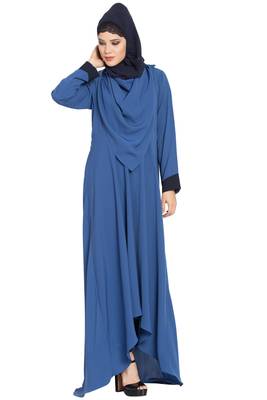 Blue Nida Dress Abaya With Detatchable Shawl 2