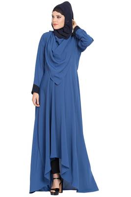 Blue Nida Dress Abaya With Detatchable Shawl 3