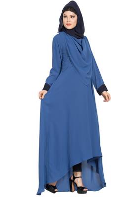 Blue Nida Dress Abaya With Detatchable Shawl 4