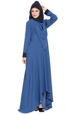Blue Nida Dress Abaya With Detatchable Shawl 5