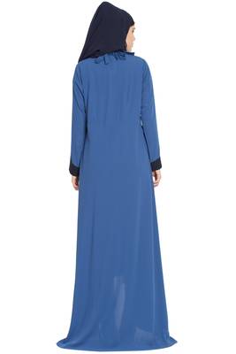 Blue Nida Dress Abaya With Detatchable Shawl 6