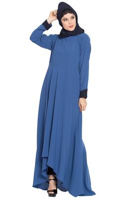 Blue Nida Dress Abaya With Asymmetrical Pattern 2