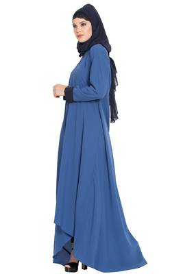 Blue Nida Dress Abaya With Asymmetrical Pattern 3