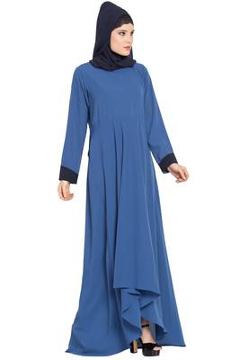 Blue Nida Dress Abaya With Asymmetrical Pattern 5