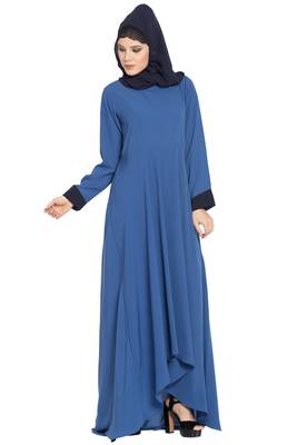 Blue Nida Dress Abaya With Asymmetrical Pattern 6