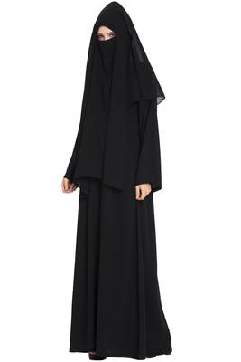 Black Georgette 3 Piece Burqa Set With Nose Piece And Nequab 2