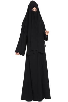 Black Georgette 3 Piece Burqa Set With Nose Piece And Nequab 3