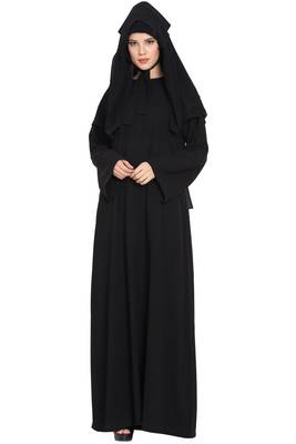 Black Georgette 3 Piece Burqa Set With Nose Piece And Nequab 4