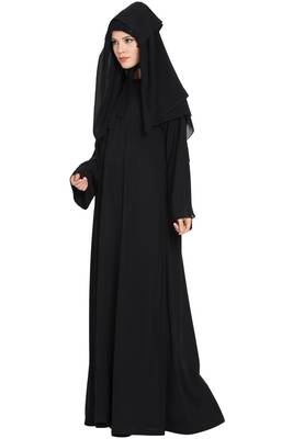 Black Georgette 3 Piece Burqa Set With Nose Piece And Nequab 5