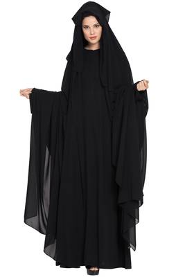 Black Georgette 4 Piece Burqa Set With Nose Piece And Chador 5
