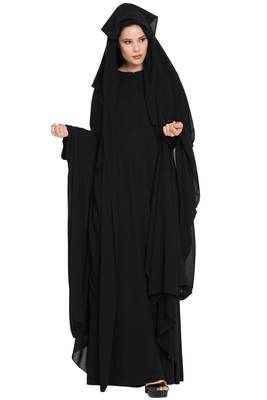 Black Georgette 4 Piece Burqa Set With Nose Piece And Chador 6