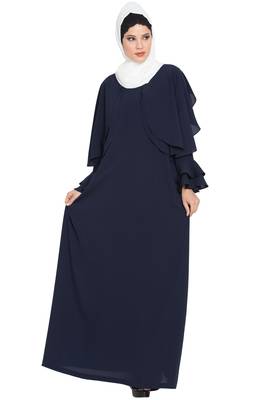 Navy Blue kashibo Designer Abaya With Cape And Bell Sleeves 1