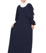 Navy Blue kashibo Designer Abaya With Cape And Bell Sleeves