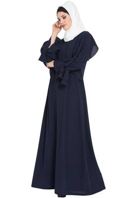 Navy Blue kashibo Designer Abaya With Cape And Bell Sleeves 2